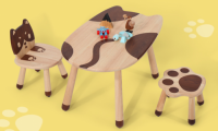 奇妙屋最舒适的天然桌椅！萌猫儿童实木桌椅